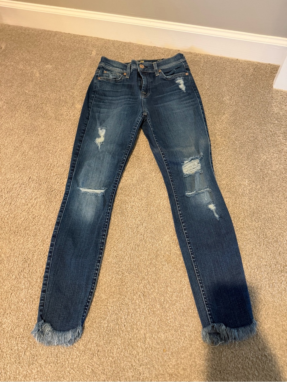 7 for all MankindWomen’s Distressed Skinny Jeans with Frayed Hem